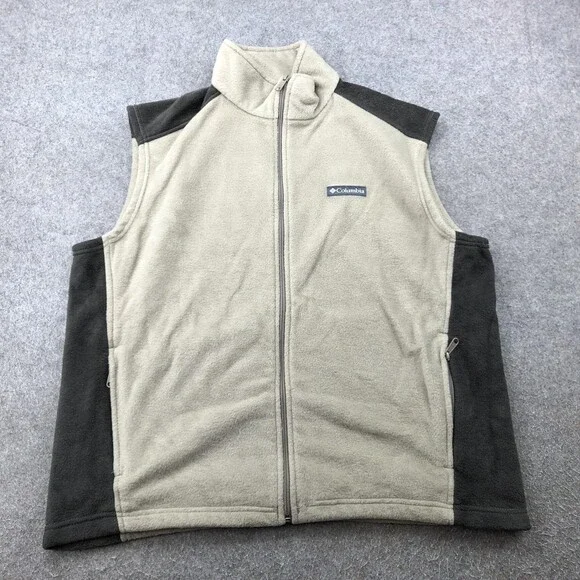 Columbia Vest Mens XL Beige Black Fleece Full Zip Sleeveless Outdoor Hiking - Picture 1 of 9